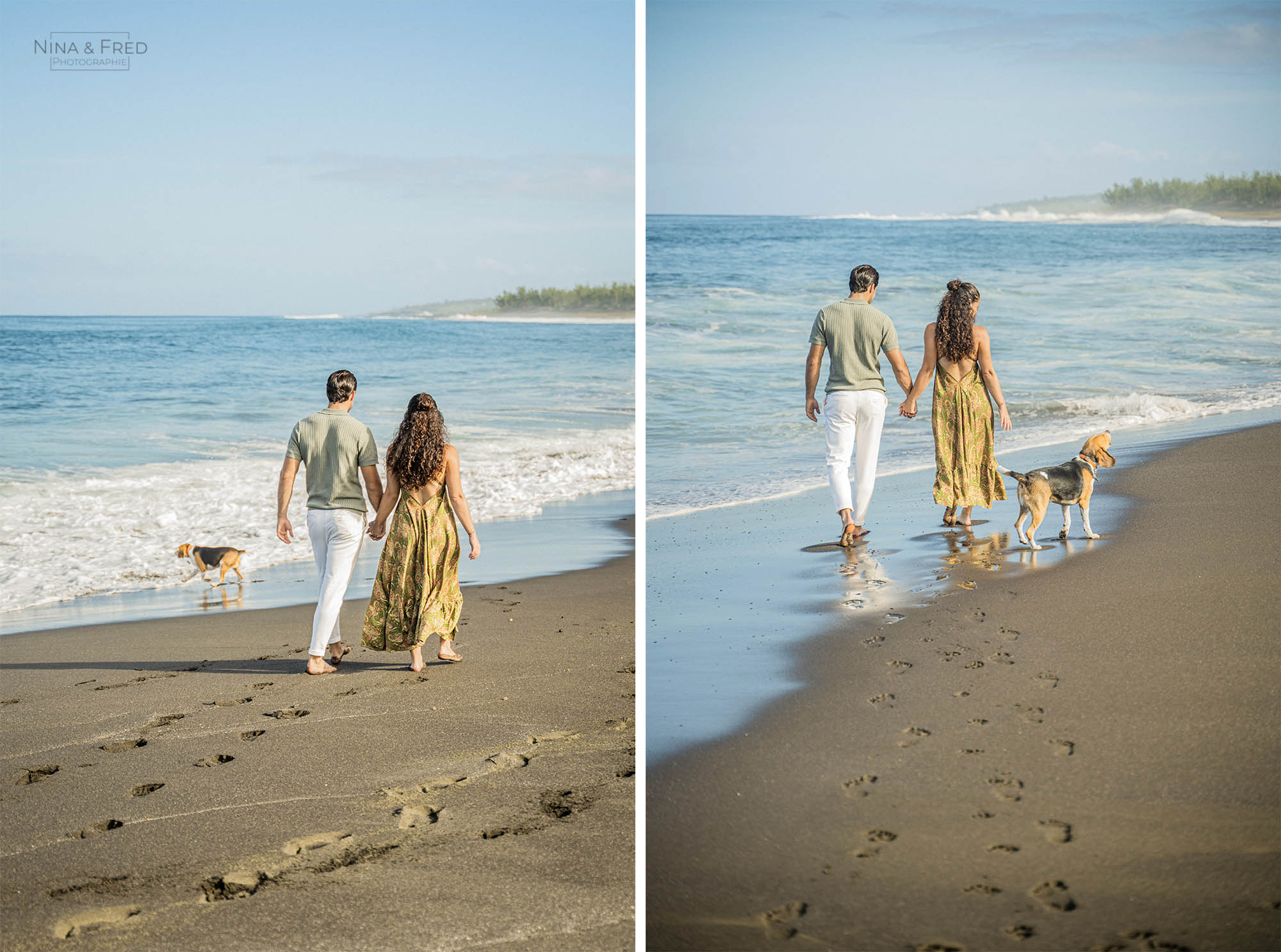 séance photo couple avec chien plage Réunion V&F&S